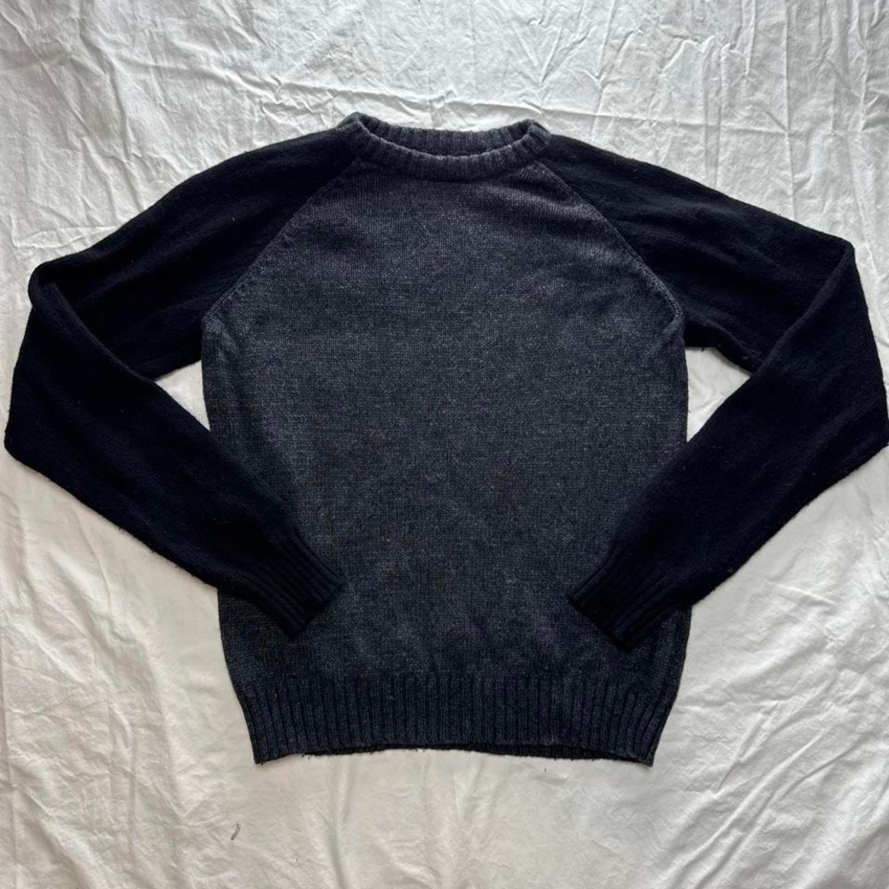 Vtg Old Navy Lambs Wool & Nylon Black Gray Raglan Sleeve Sweater Mens M Preppy